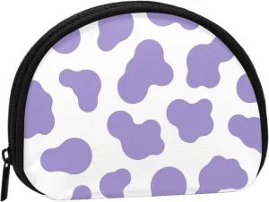 Purple Cow Print Coin Purse Mini Wallet Change Pouch Key Holder Zipper Small Cosmetic Makeup Storage Bags
