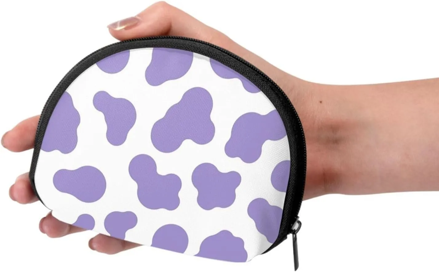 Purple Cow Print Coin Purse Mini Wallet Change Pouch Key Holder Zipper Small Cosmetic Makeup Storage Bags