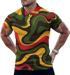 Rasta Colors Pattern Mens Polo Shirts Quick Dry Short Sleeve T-shirts Slim Tennis Collared Tees Tops