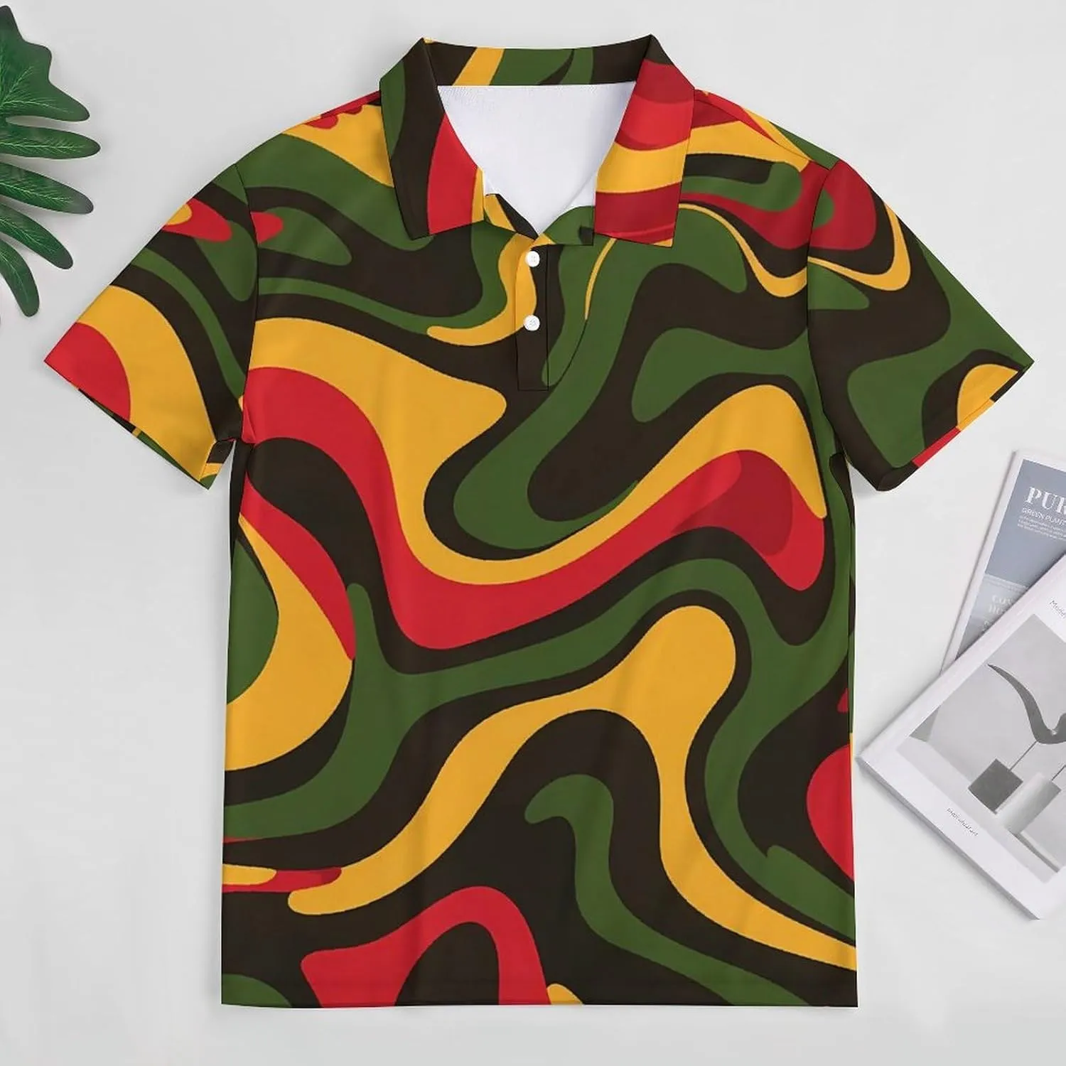 Rasta Colors Pattern Mens Polo Shirts Quick Dry Short Sleeve T-shirts Slim Tennis Collared Tees Tops