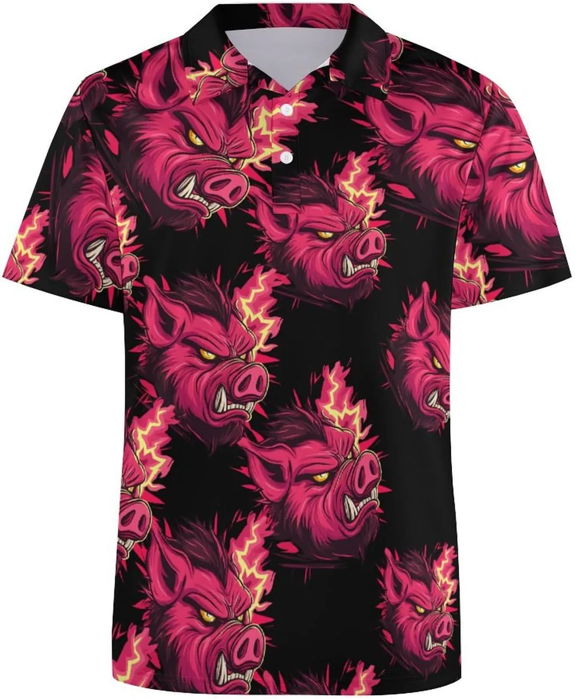 Red Boar Pigs Head Mens Polo Shirts Quick Dry Short Sleeve T-shirts Slim Tennis Collared Tees Tops