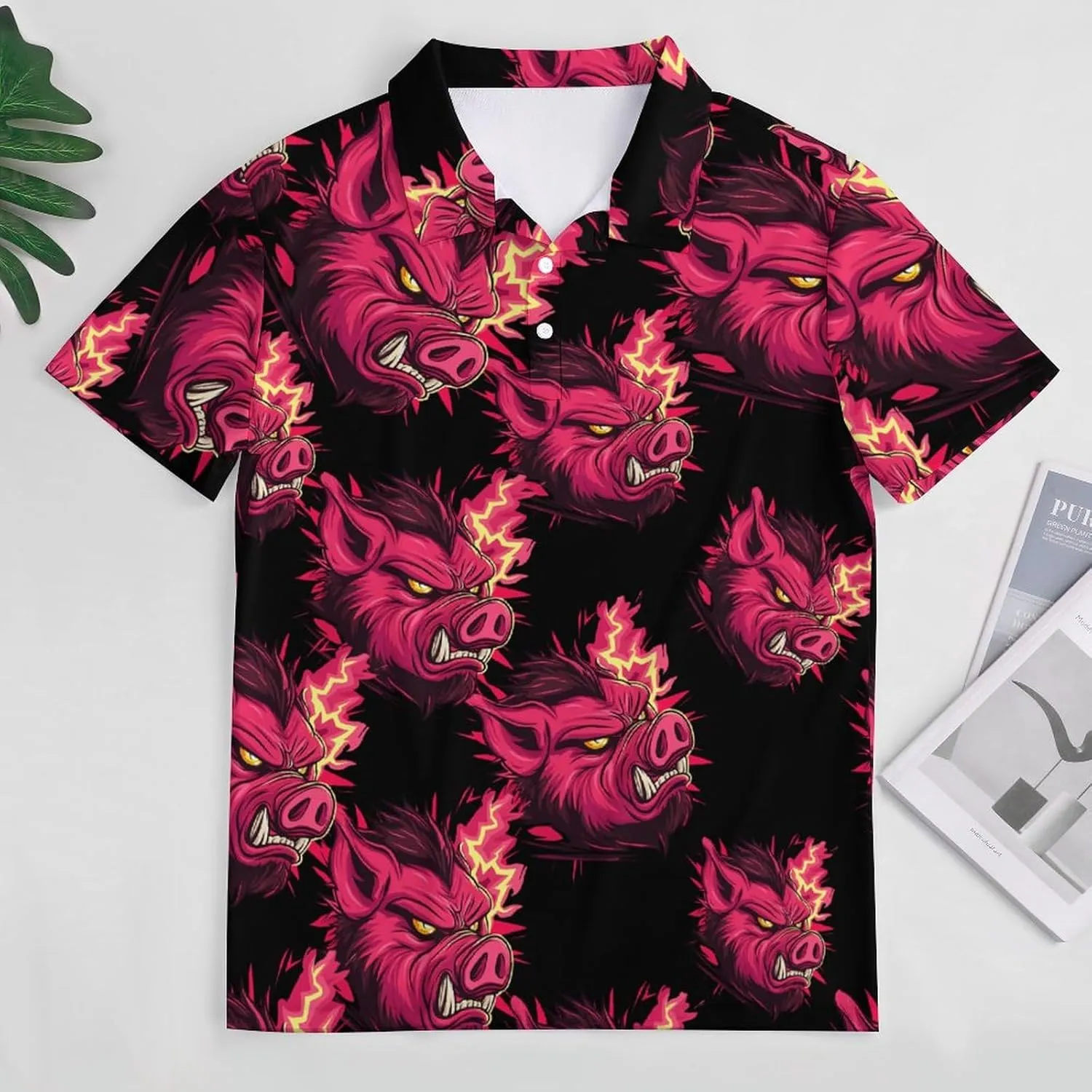 Red Boar Pigs Head Mens Polo Shirts Quick Dry Short Sleeve T-shirts Slim Tennis Collared Tees Tops