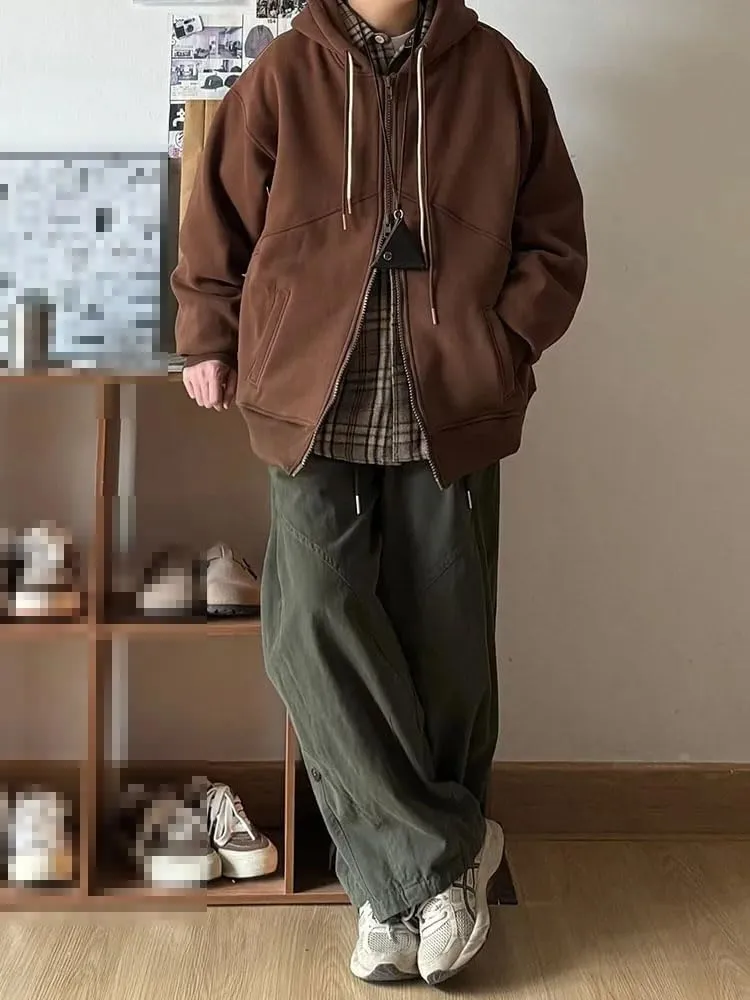 Retro Casual Pants Men Loose Solid Color Wide-Leg Trousers Japanese Oversize Harem Pants Spring Autumn