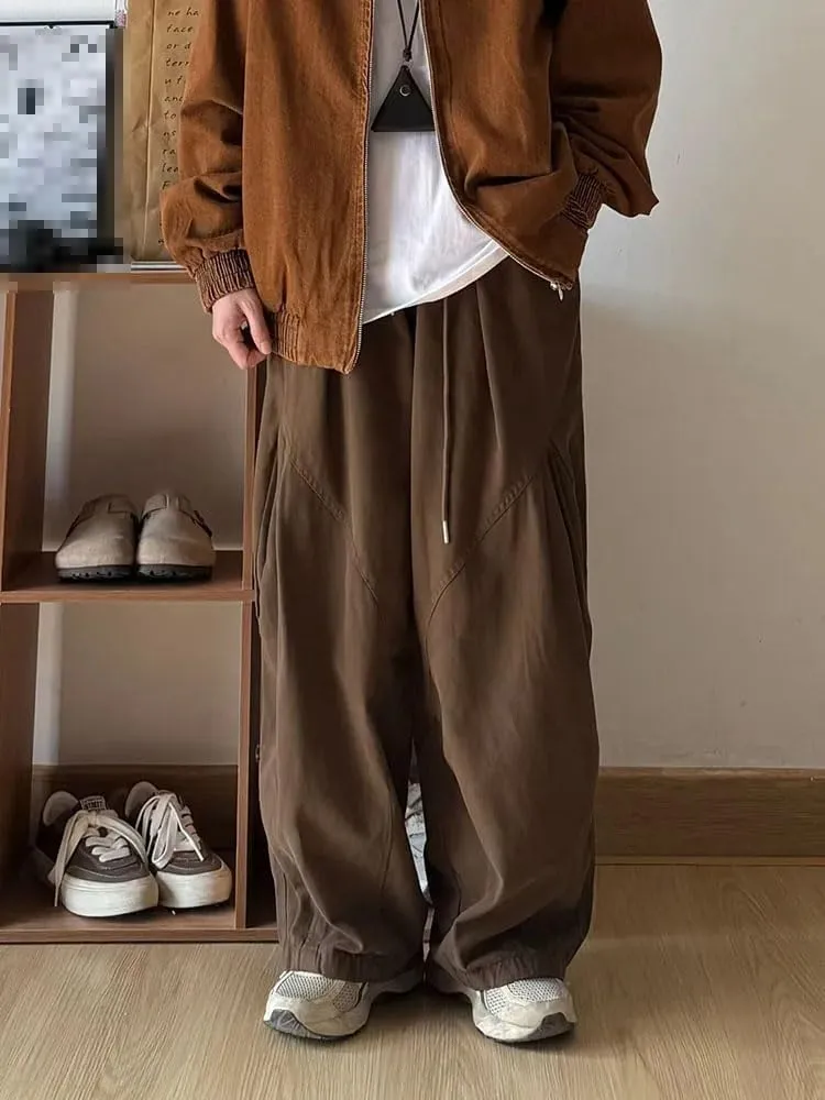Retro Casual Pants Men Loose Solid Color Wide-Leg Trousers Japanese Oversize Harem Pants Spring Autumn