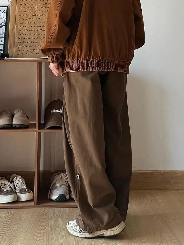 Retro Casual Pants Men Loose Solid Color Wide-Leg Trousers Japanese Oversize Harem Pants Spring Autumn