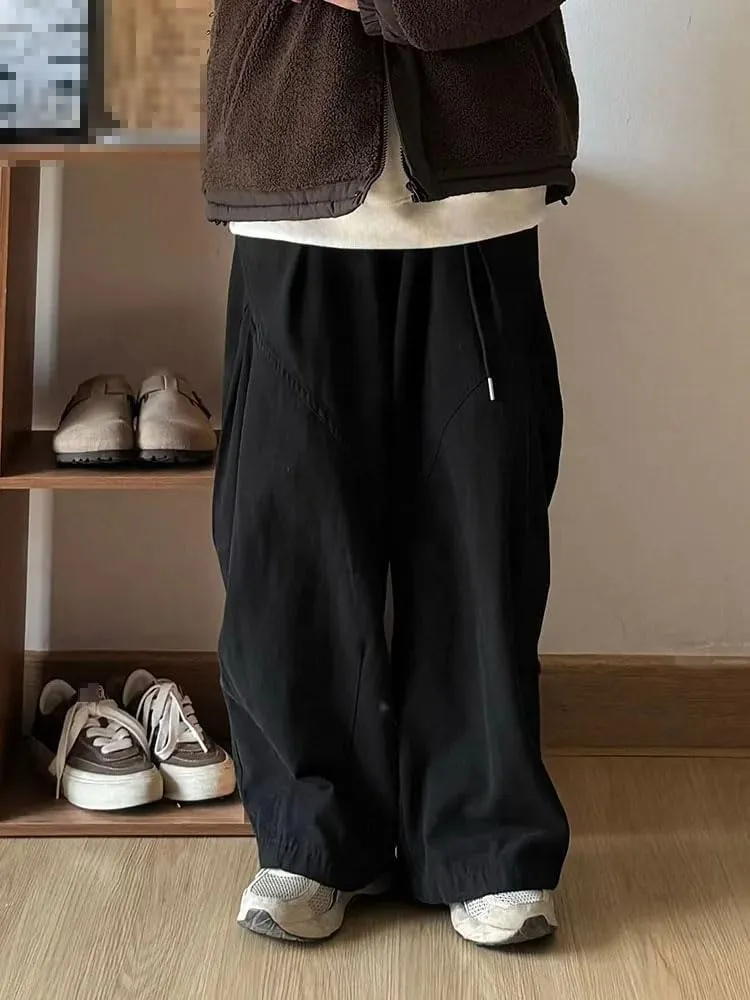 Retro Casual Pants Men Loose Solid Color Wide-Leg Trousers Japanese Oversize Harem Pants Spring Autumn