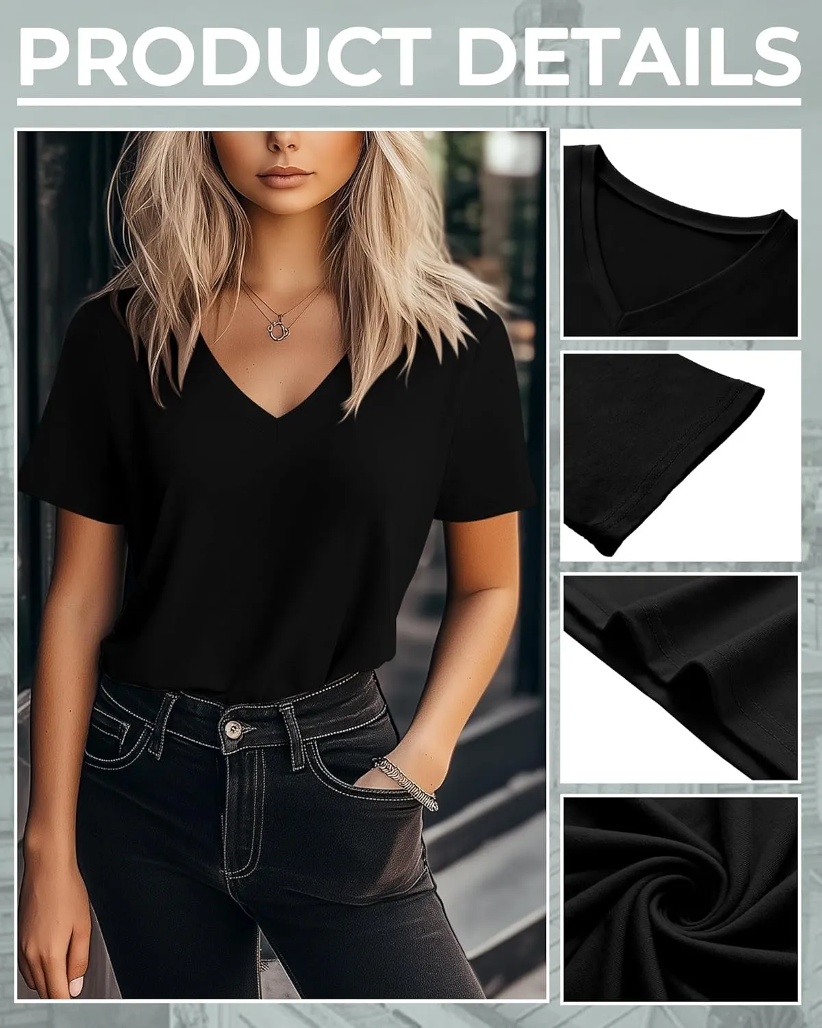 Riyiper 3 Pack Women's T-Shirts V Neck Summer Trendy Short Sleeve Casual Tops Spring Loose Fit Basic Straight Hem Tees