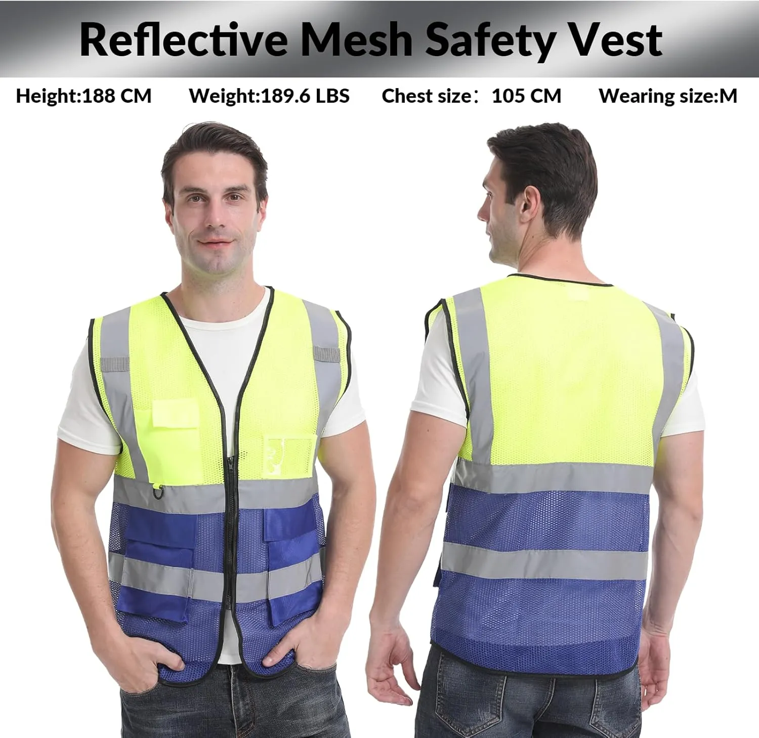 Safety Vest Custom Logo High Visibility Reflective Vest Class 2 Construction Workwear with 5 Pockets
