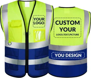 Safety Vest Custom Logo High Visibility Reflective Vest Class 2 Construction Workwear with 5 Pockets