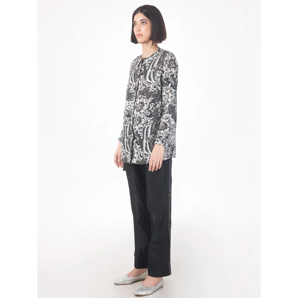 Saksham And Neharicka Black And White Monotone Printed Shirt