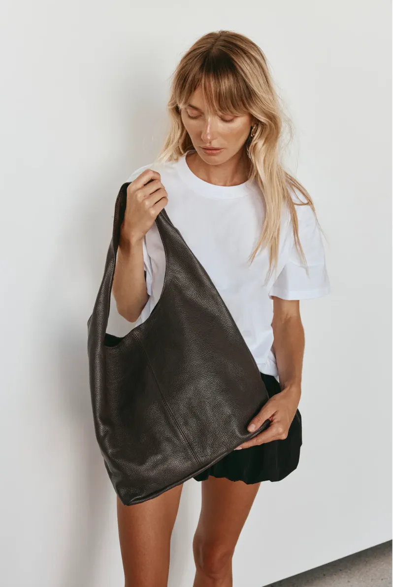 Scarlett Dark Chocolate Leather Hobo