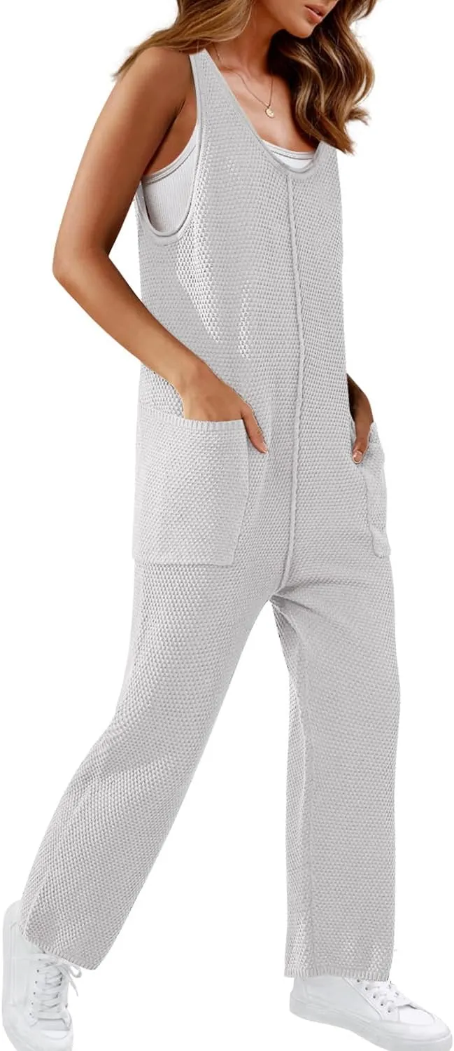 SENSERISE Womens Knit Jumpsuits Sweater Romper One Piece Loungewear Sleeveless Long Pants Overalls Fall Outfits