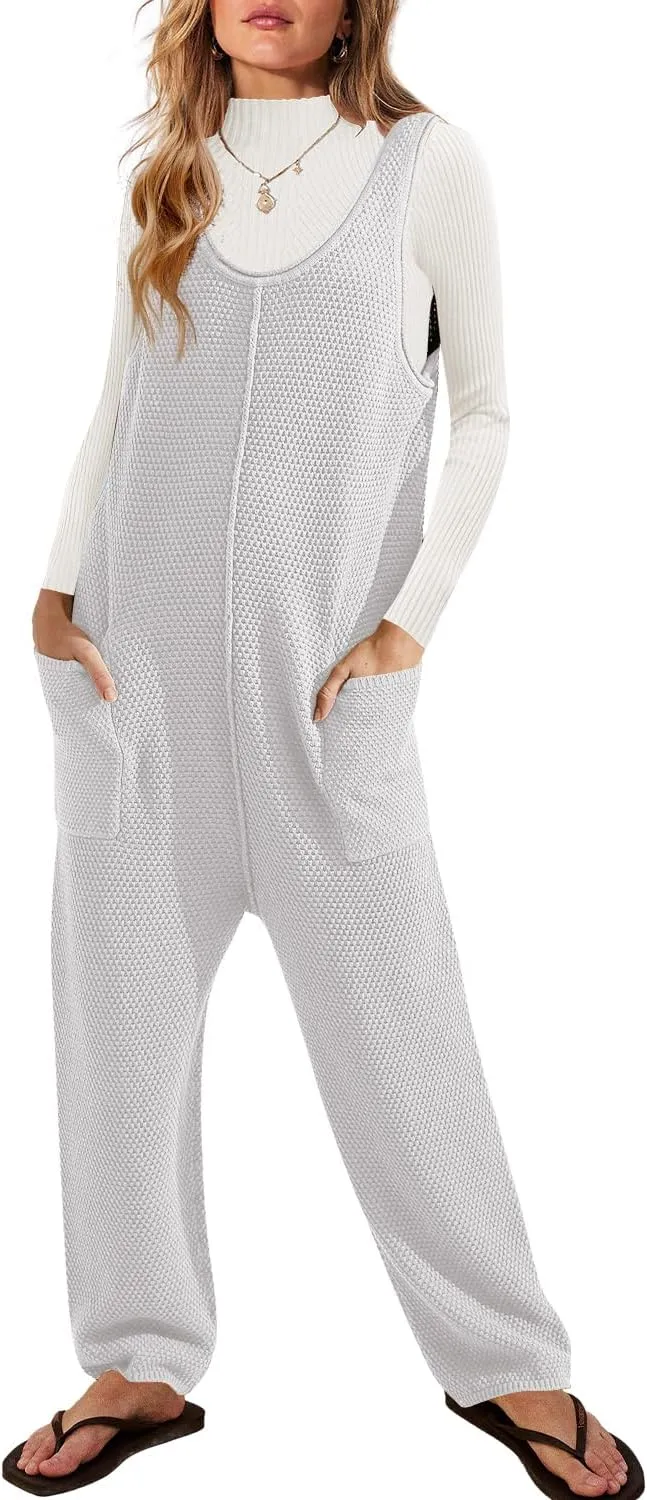 SENSERISE Womens Knit Jumpsuits Sweater Romper One Piece Loungewear Sleeveless Long Pants Overalls Fall Outfits
