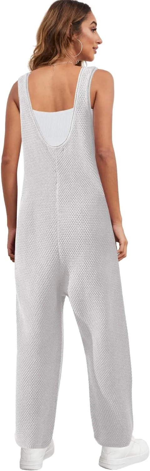 SENSERISE Womens Knit Jumpsuits Sweater Romper One Piece Loungewear Sleeveless Long Pants Overalls Fall Outfits