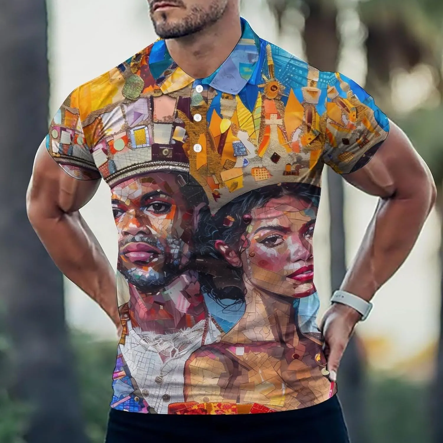 Sexy King Couple Painting Mens Polo Shirts Quick Dry Short Sleeve Golf Slim Fit T Shirt
