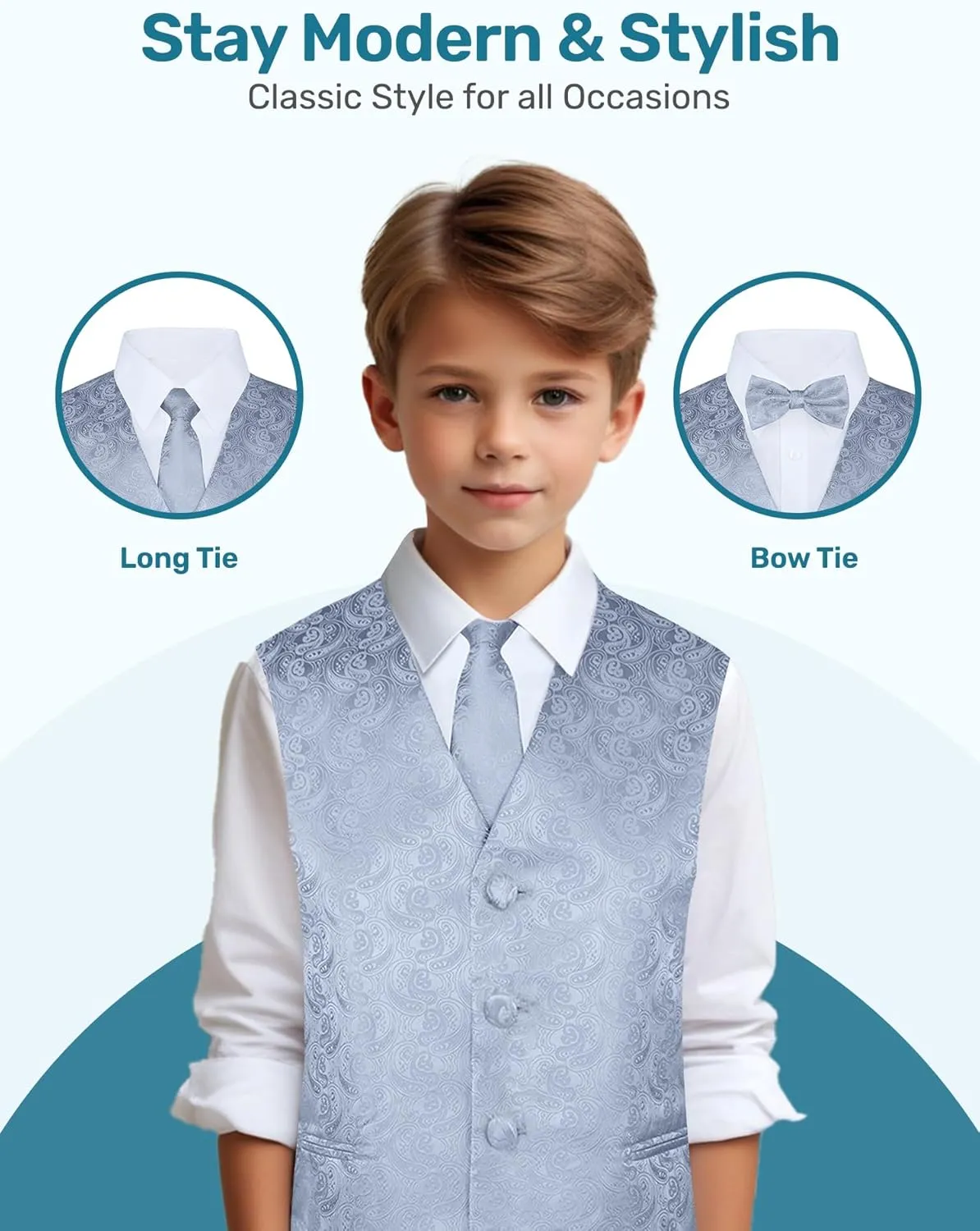 S.H. Churchill & Co. Boys 4 Piece Formal Paisley Vest and Tie Set