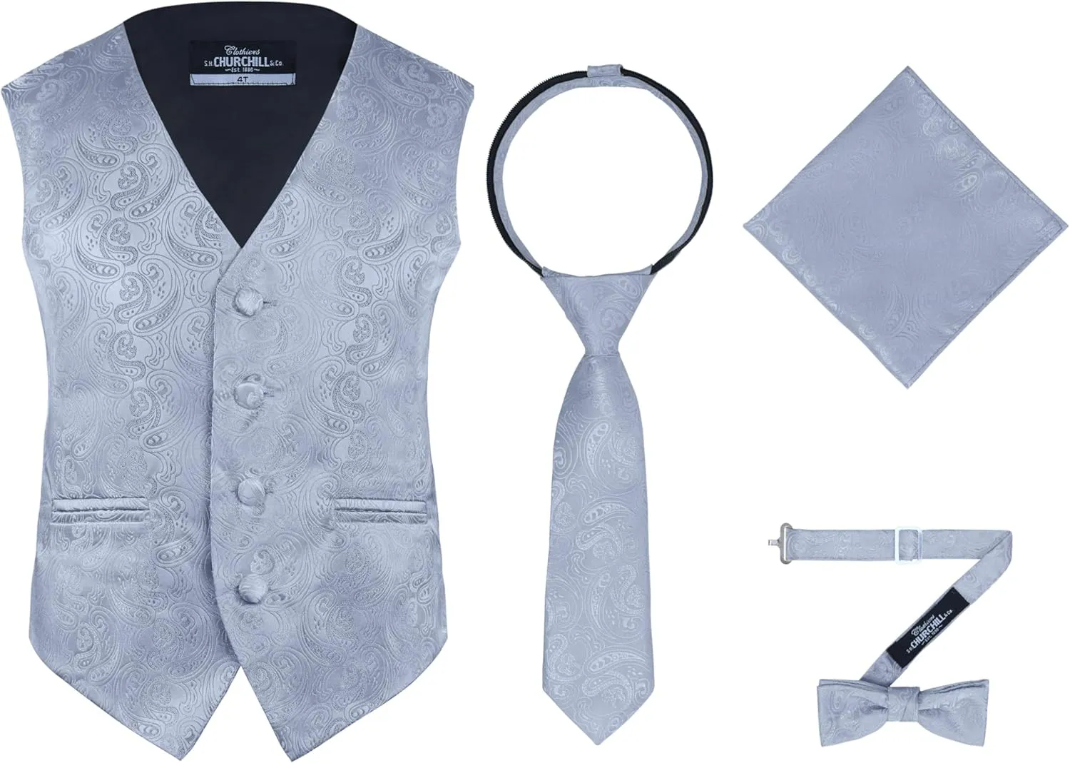 S.H. Churchill & Co. Boys 4 Piece Formal Paisley Vest and Tie Set