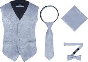 S.H. Churchill & Co. Boys 4 Piece Formal Paisley Vest and Tie Set