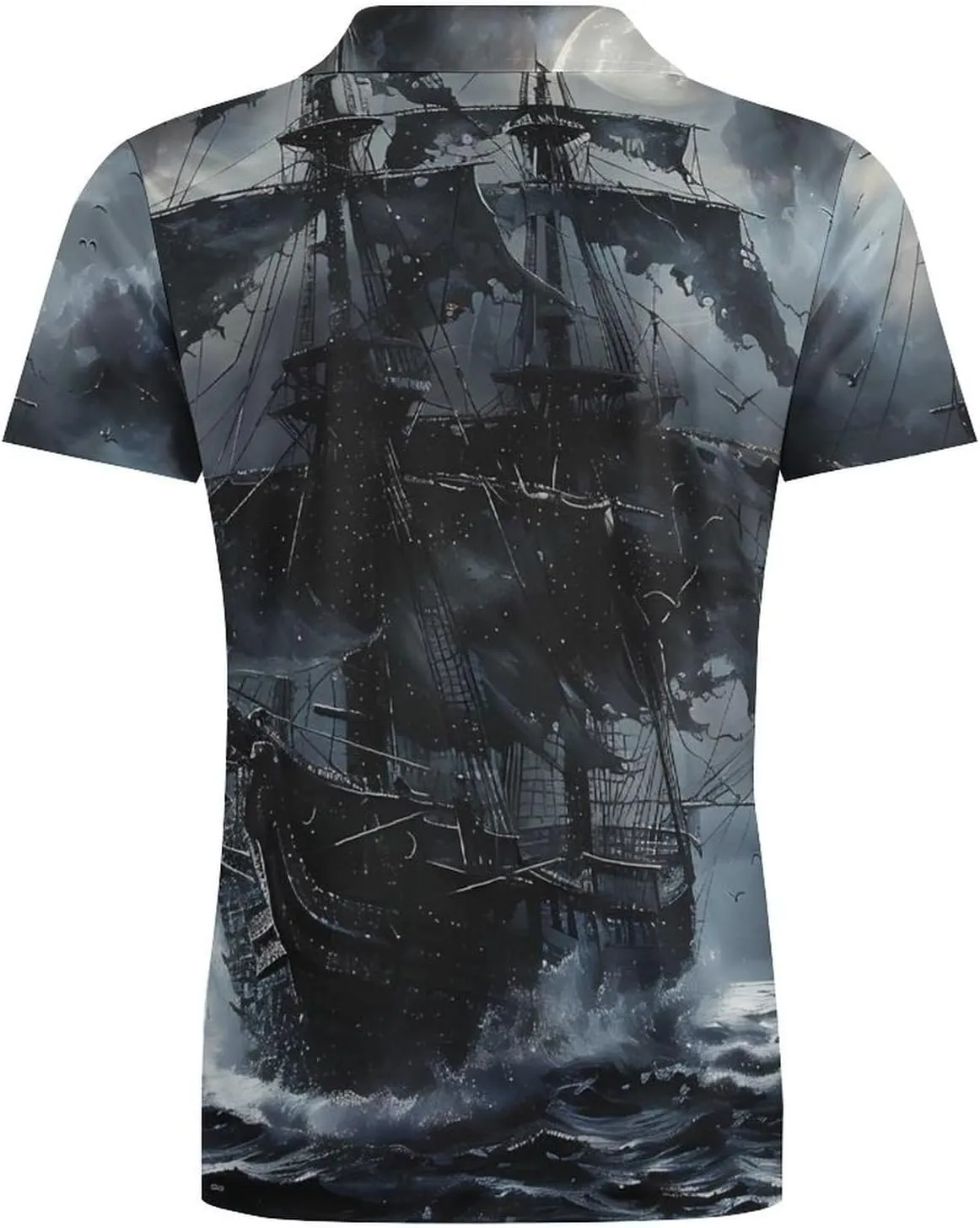 Ship in Ocean on Dark Night Classic Polo Shirts for Men Quick Dry Short Sleeve Fit Golf Tees Casual Tops