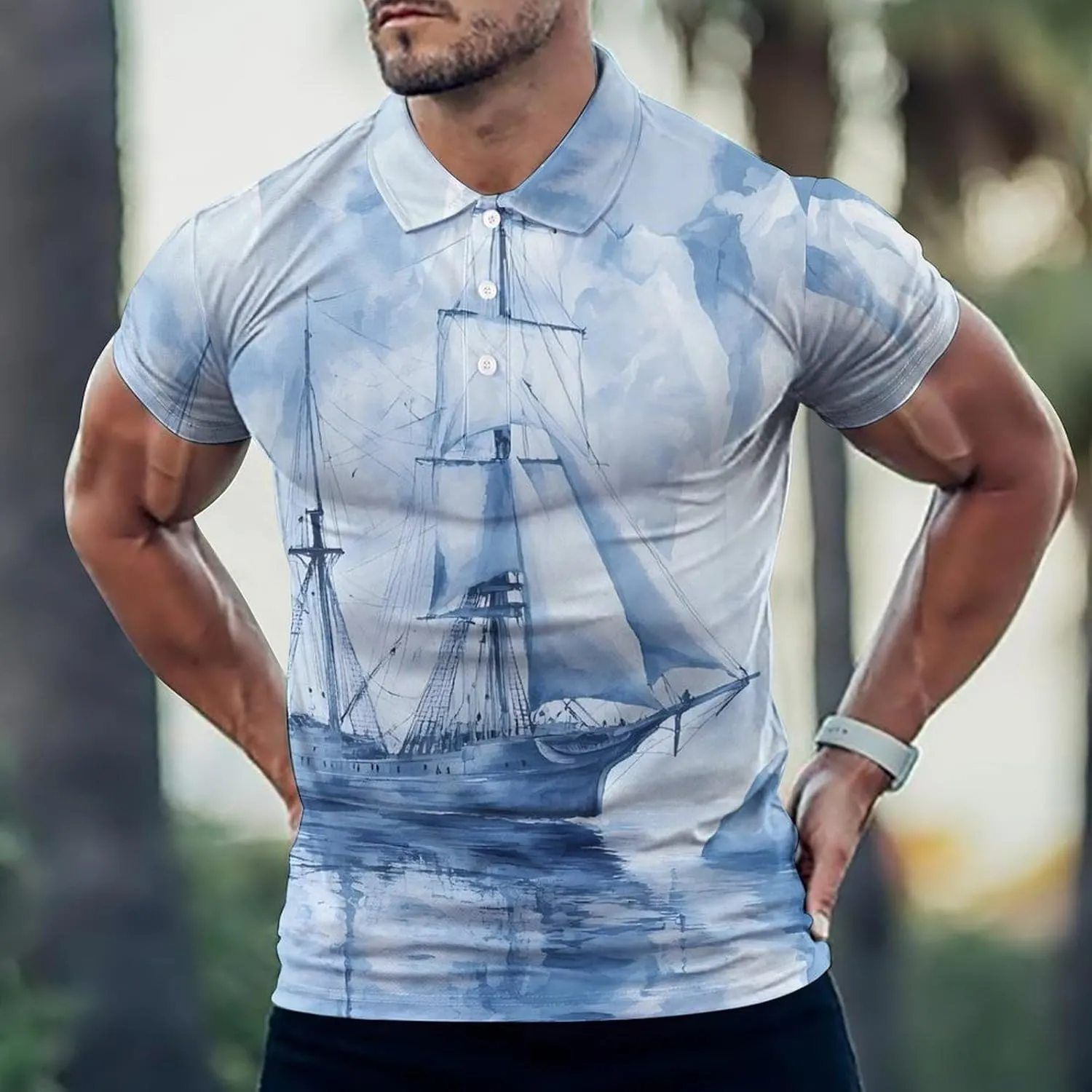 Ships in The Glacier Mens Polo Shirts Quick Dry Short Sleeve T-shirts Slim Tennis Collared Tees Tops
