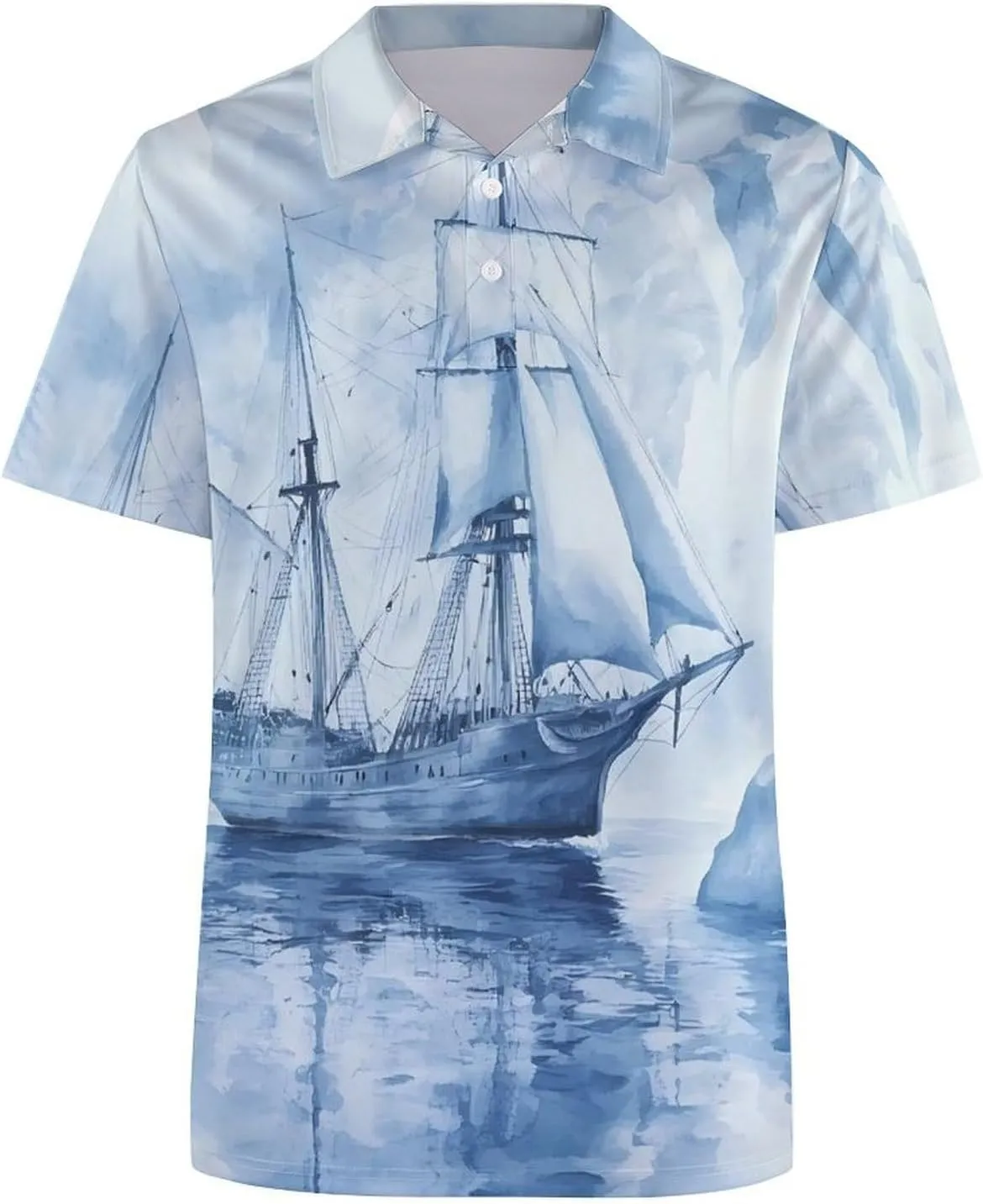 Ships in The Glacier Mens Polo Shirts Quick Dry Short Sleeve T-shirts Slim Tennis Collared Tees Tops