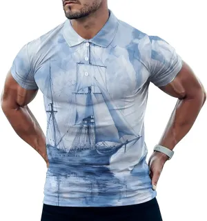 Ships in The Glacier Mens Polo Shirts Quick Dry Short Sleeve T-shirts Slim Tennis Collared Tees Tops