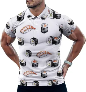 Shrimp Sushi Salmon Roll Mens Polo Shirts Quick Dry Short Sleeve T-shirts Slim Tennis Collared Tees Tops