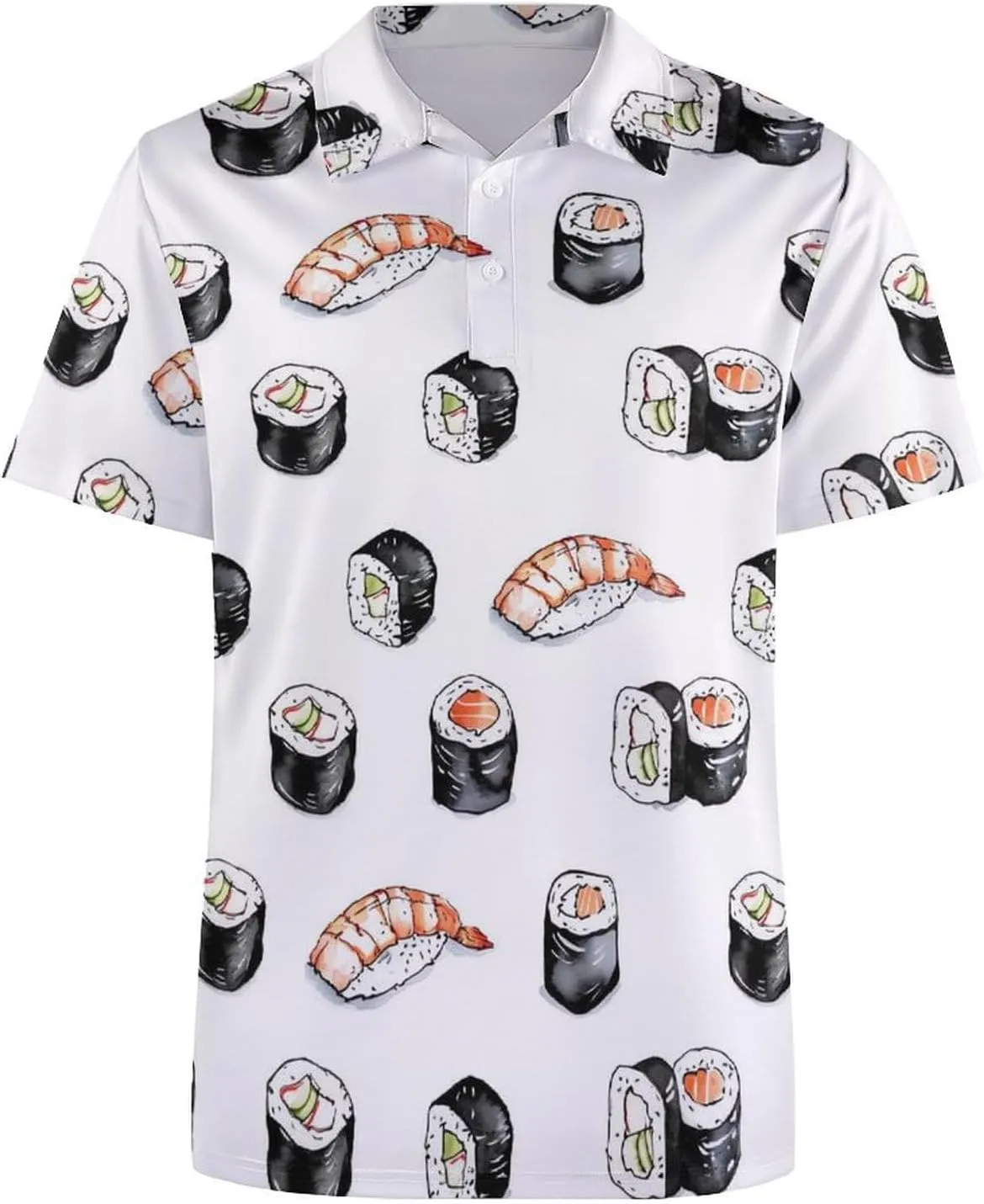 Shrimp Sushi Salmon Roll Mens Polo Shirts Quick Dry Short Sleeve T-shirts Slim Tennis Collared Tees Tops