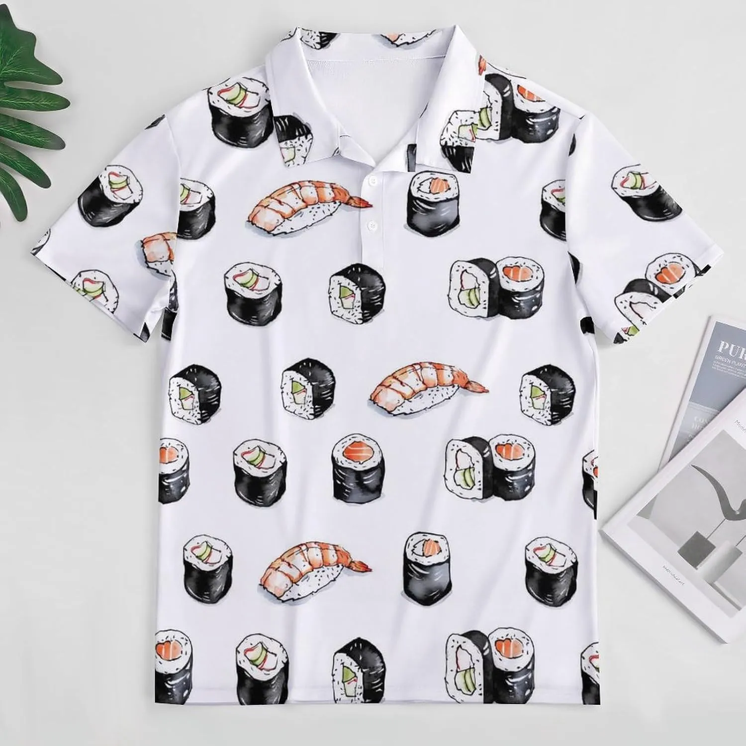 Shrimp Sushi Salmon Roll Mens Polo Shirts Quick Dry Short Sleeve T-shirts Slim Tennis Collared Tees Tops