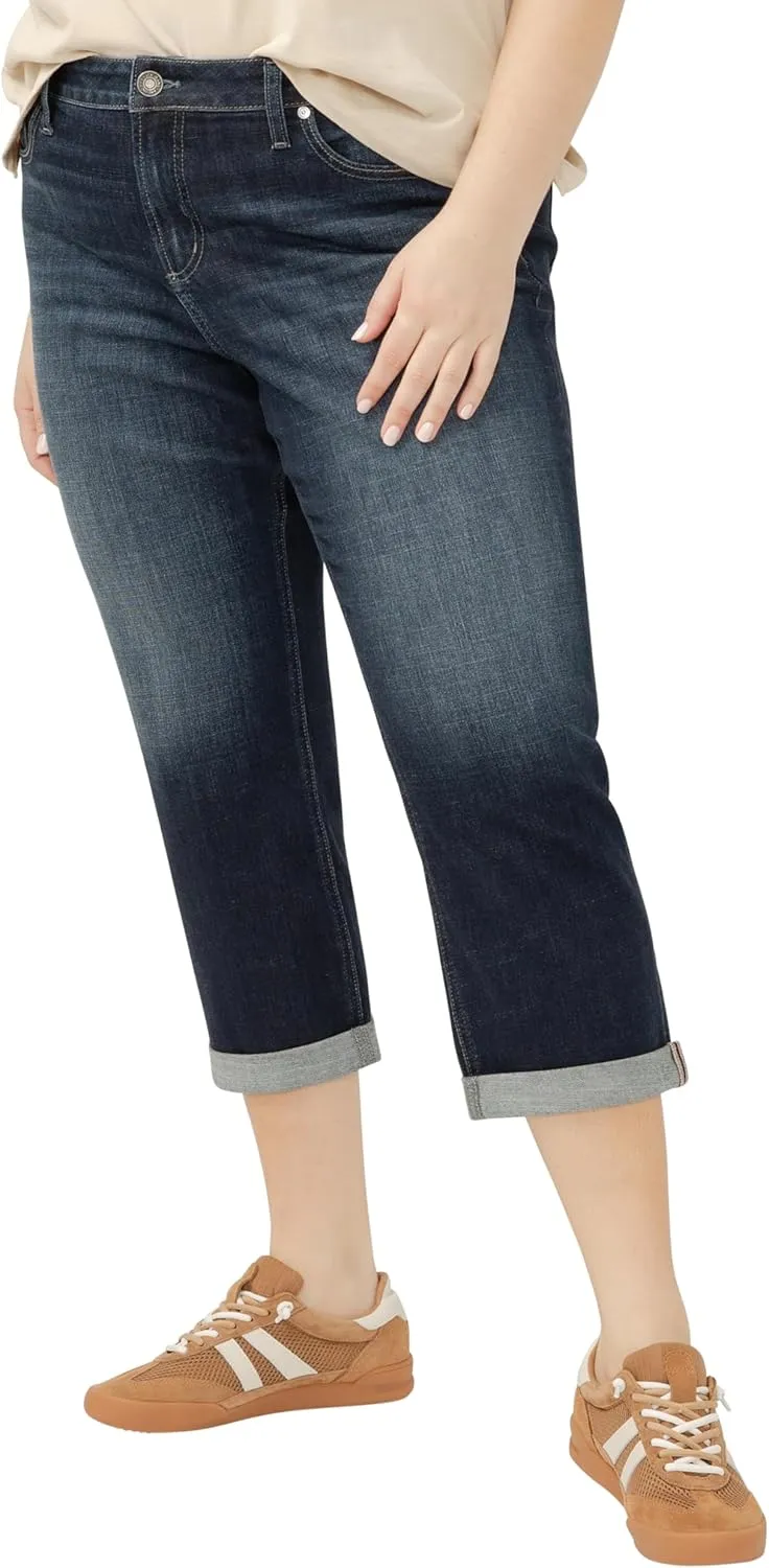 Silver Jeans Co. Women's Plus Size Elyse Mid Rise Comfort Fit Capri Jeans