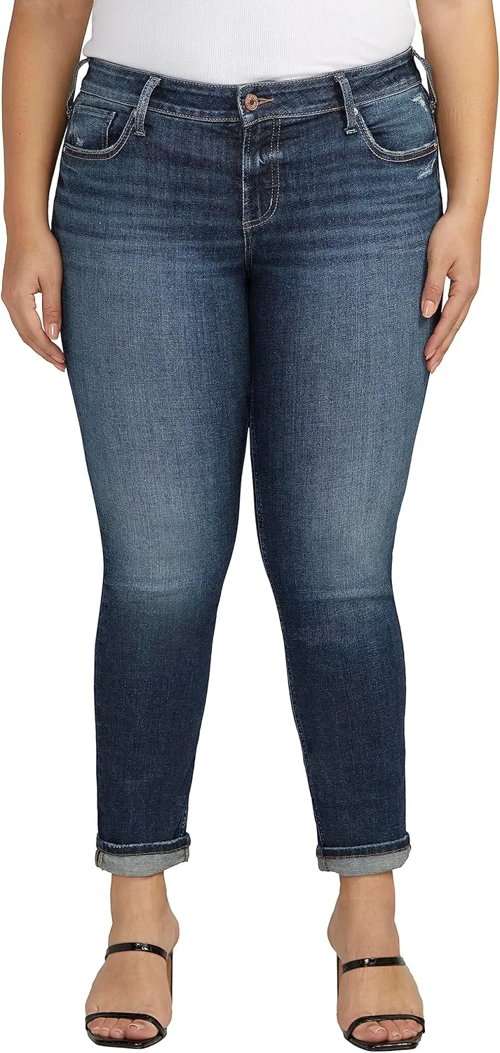Silver Jeans Co. Women's Plus Size Girlfriend Mid Rise Slim Leg Jeans
