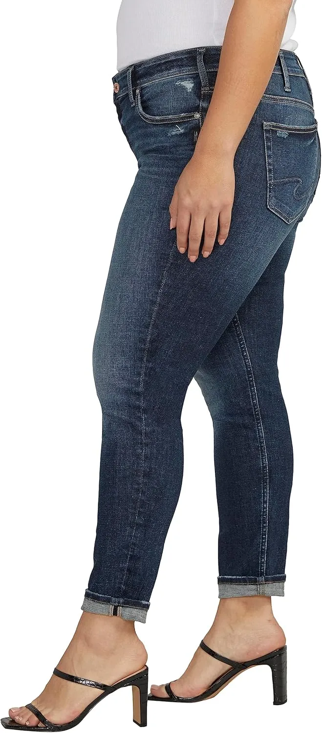 Silver Jeans Co. Women's Plus Size Girlfriend Mid Rise Slim Leg Jeans