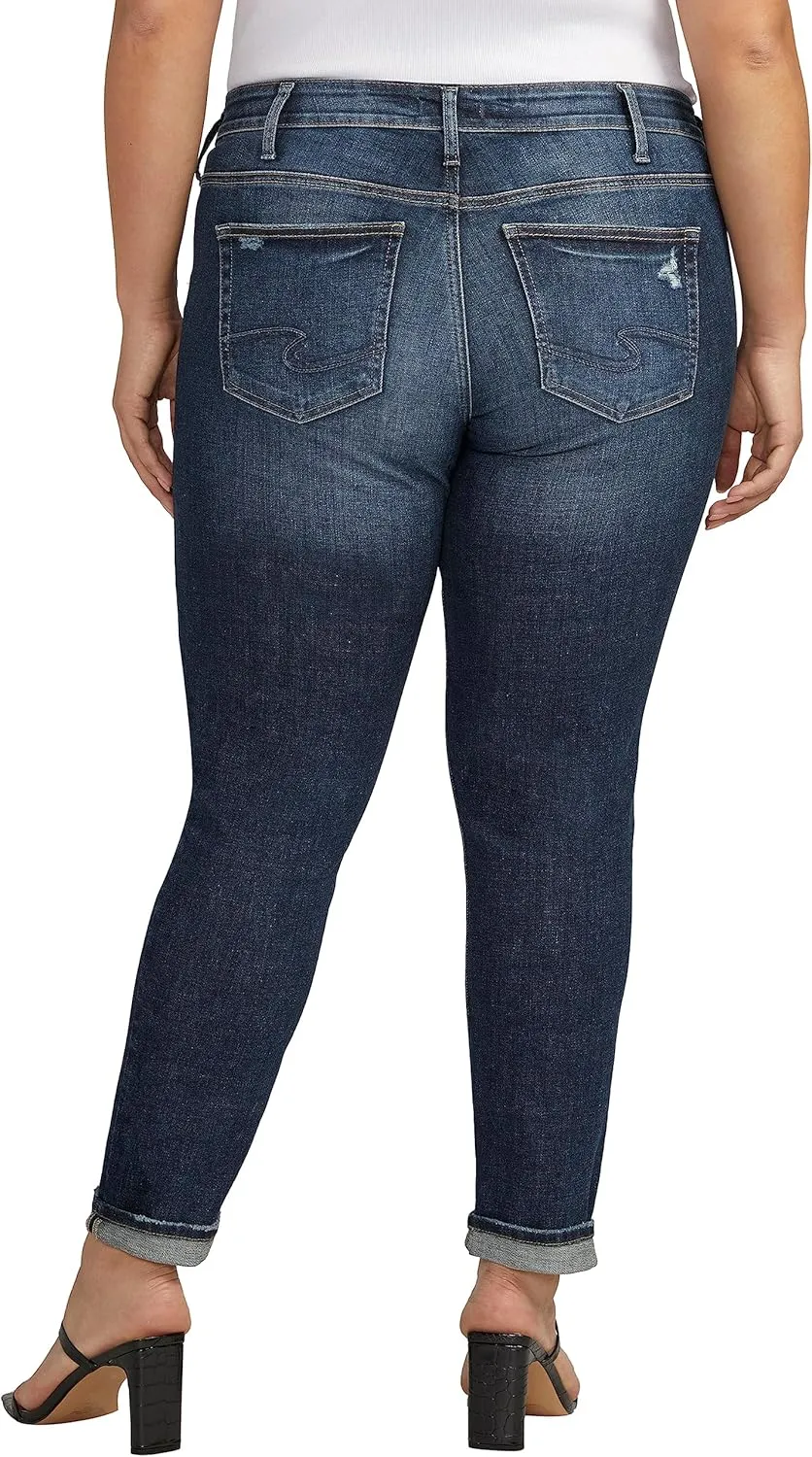 Silver Jeans Co. Women's Plus Size Girlfriend Mid Rise Slim Leg Jeans