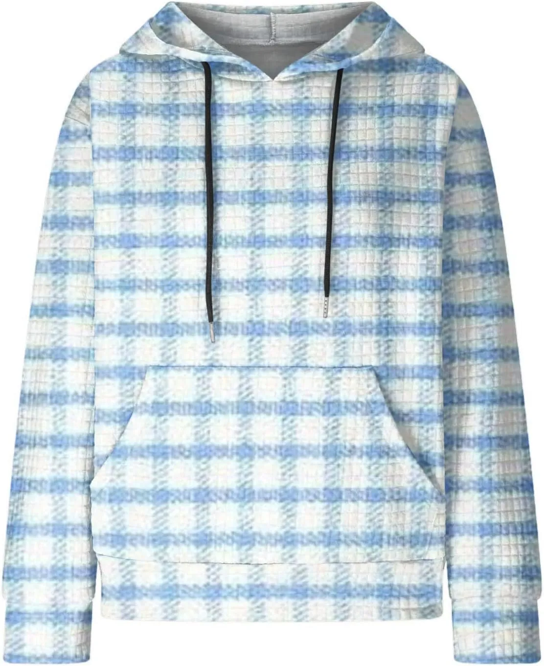 SMIDOW Pliad Waffle Knit Hoodies For Women Fall Fashion 2023 Oversized Drawstring Pullovers Casual Gingham Hooded Sweatshirts