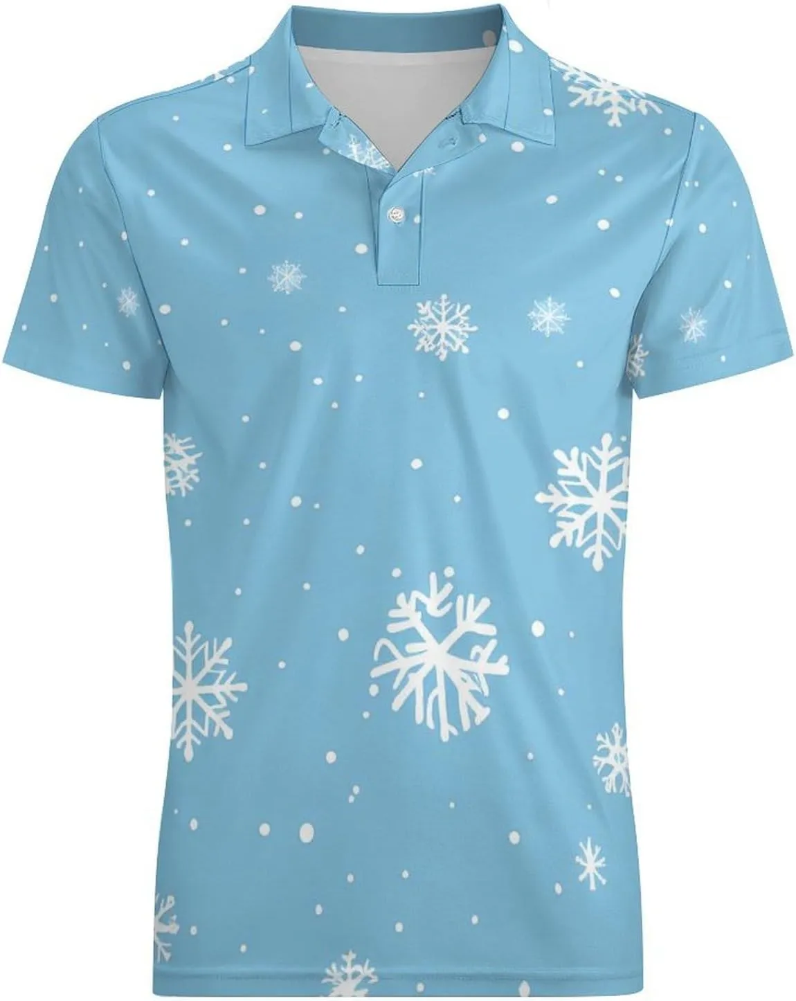 Snowflake Blue White Dots Classic Polo Shirts for Men Quick Dry Short Sleeve Fit Golf Tees Casual Tops