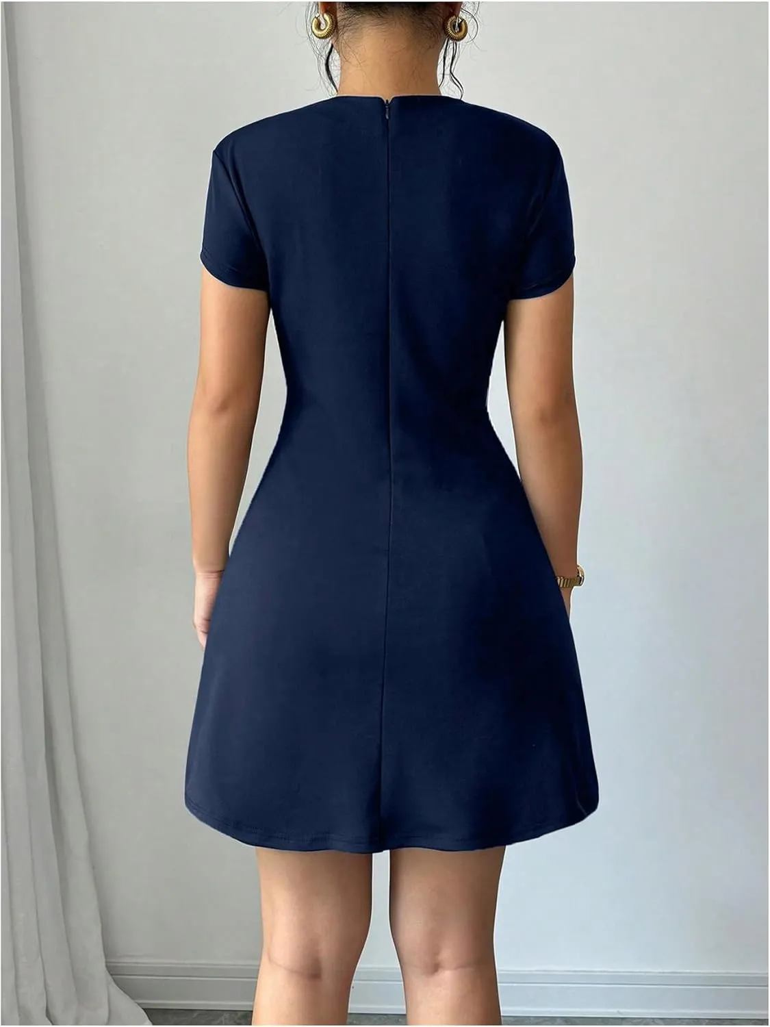 SOLY HUX Women's Mock Neck Short Sleeve Dress A Line Flared Mini Dresses
