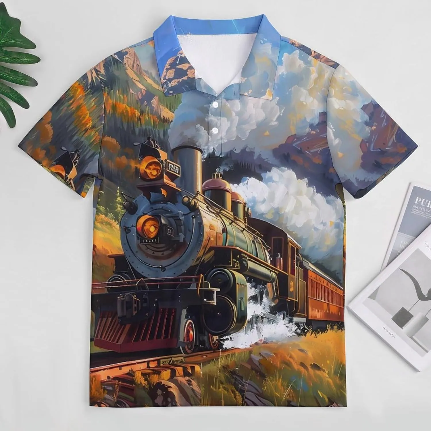 Steam Train in Spring Mens Polo Shirts Quick Dry Short Sleeve T-shirts Slim Tennis Collared Tees Tops