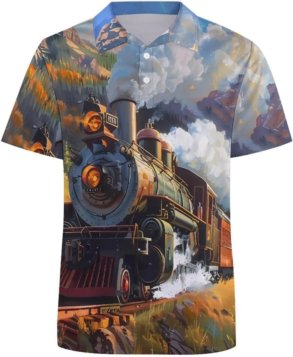 Steam Train in Spring Mens Polo Shirts Quick Dry Short Sleeve T-shirts Slim Tennis Collared Tees Tops