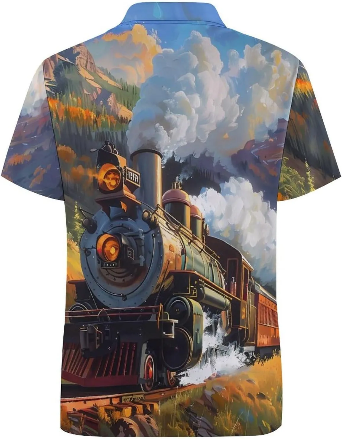 Steam Train in Spring Mens Polo Shirts Quick Dry Short Sleeve T-shirts Slim Tennis Collared Tees Tops