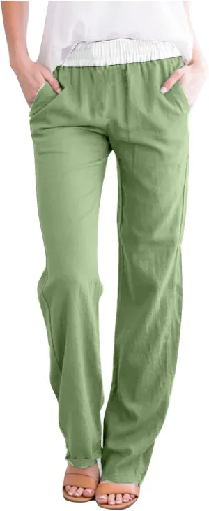 Straight Leg Pants for Women Dressy Casual 2024 Elastic High Waist Sweatpants Long Lounge Pant Trousers with Pockets