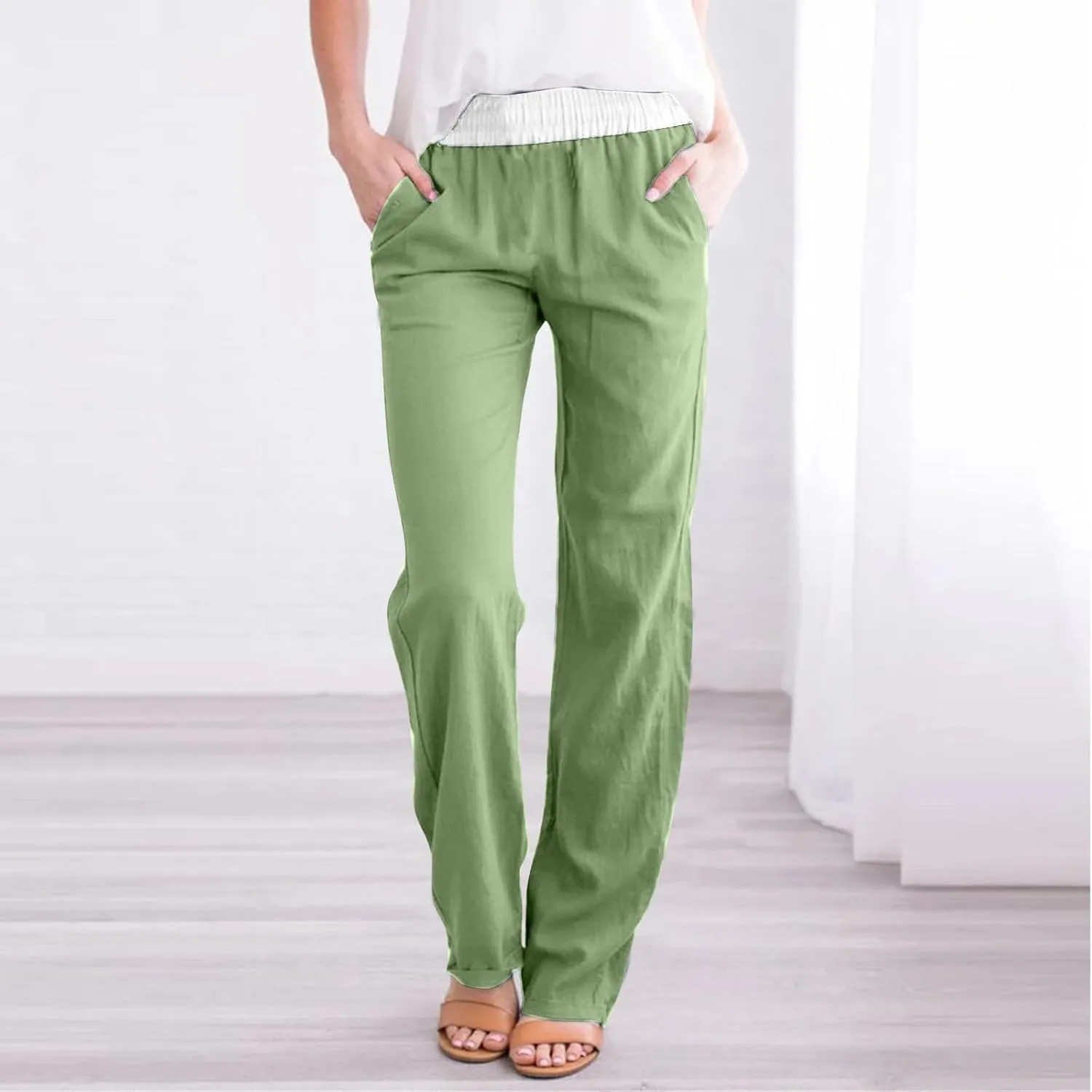 Straight Leg Pants for Women Dressy Casual 2024 Elastic High Waist Sweatpants Long Lounge Pant Trousers with Pockets