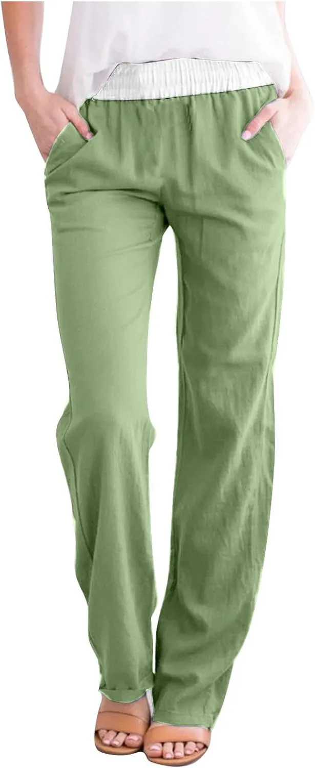Straight Leg Pants for Women Dressy Casual 2024 Elastic High Waist Sweatpants Long Lounge Pant Trousers with Pockets