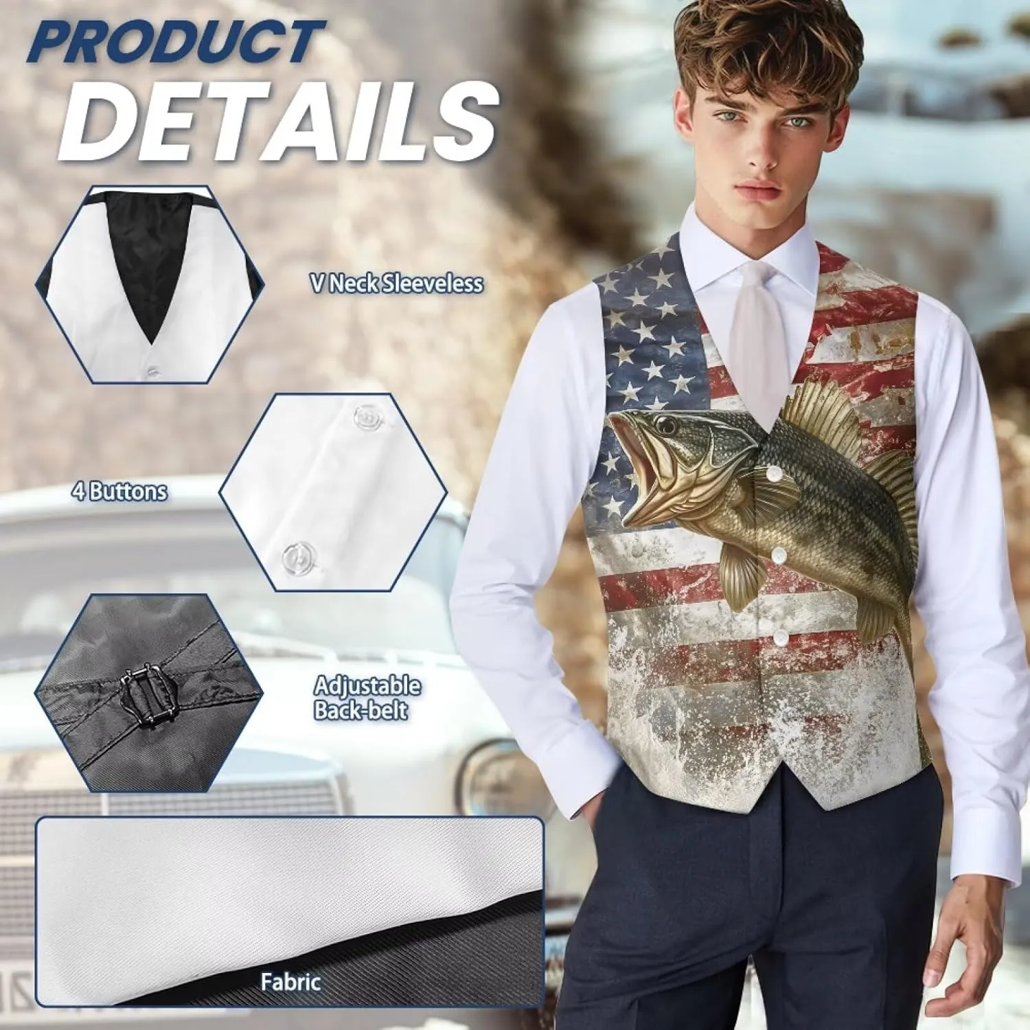 Suit Vest for Men Big and Tall V-Neck Formal Vest Slim Fit Button Waistcoat Vests
