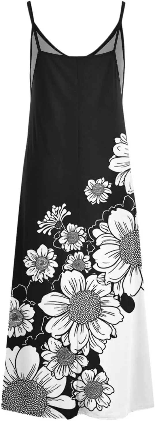 Summer Dresses for Women 2025 Beach Vacation Sexy Spaghetti Strap v Neck Sun Dress Flowy Maxi Long Sundresses Trendy