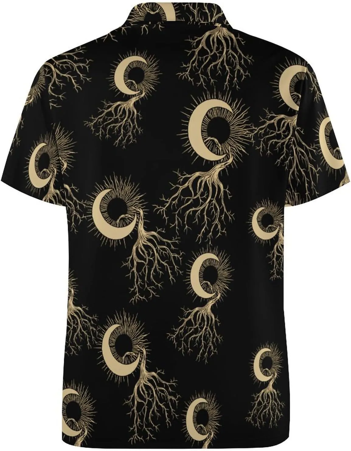 Sun And Moon Tree Mens Polo Shirts Quick Dry Short Sleeve T-shirts Slim Tennis Collared Tees Tops