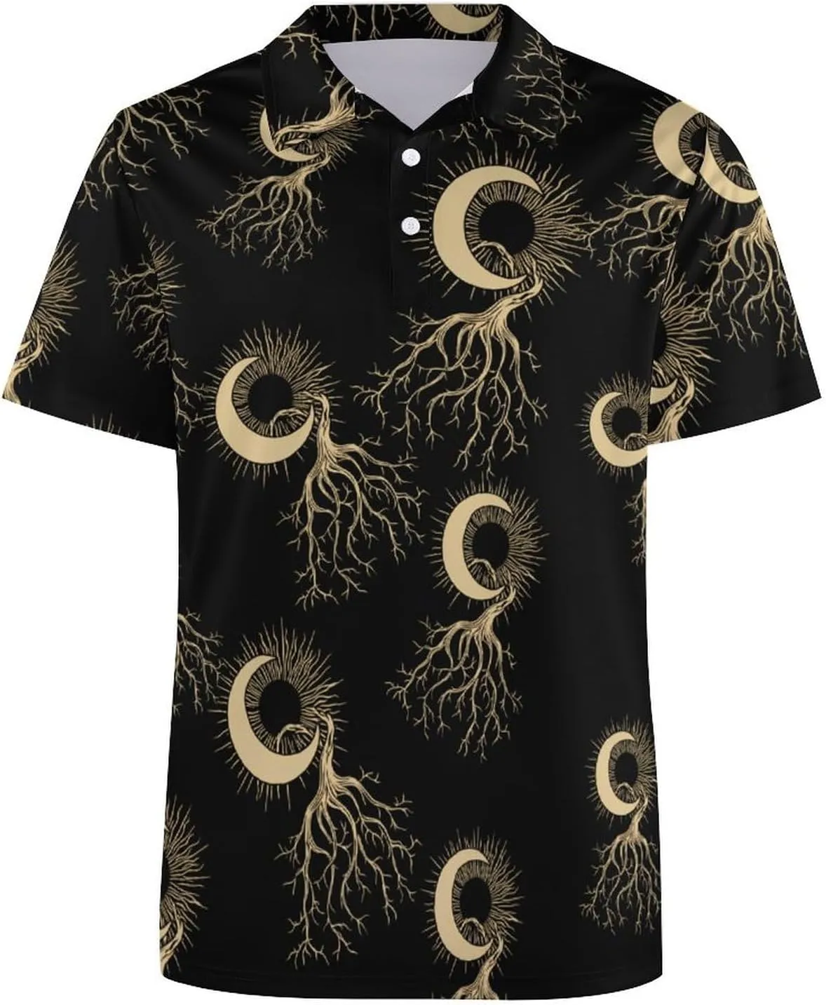 Sun And Moon Tree Mens Polo Shirts Quick Dry Short Sleeve T-shirts Slim Tennis Collared Tees Tops