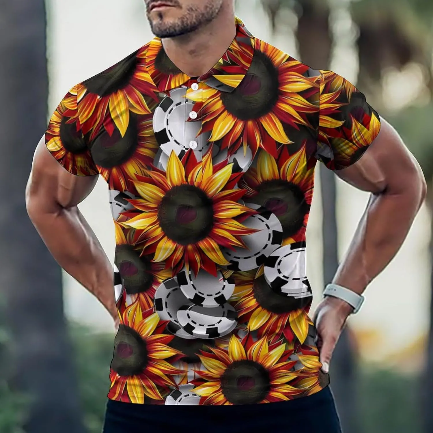 Sunflower WSOP Poker Mens Polo Shirts Quick Dry Short Sleeve Golf Slim Fit T Shirt