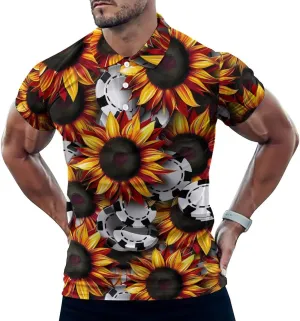 Sunflower WSOP Poker Mens Polo Shirts Quick Dry Short Sleeve Golf Slim Fit T Shirt