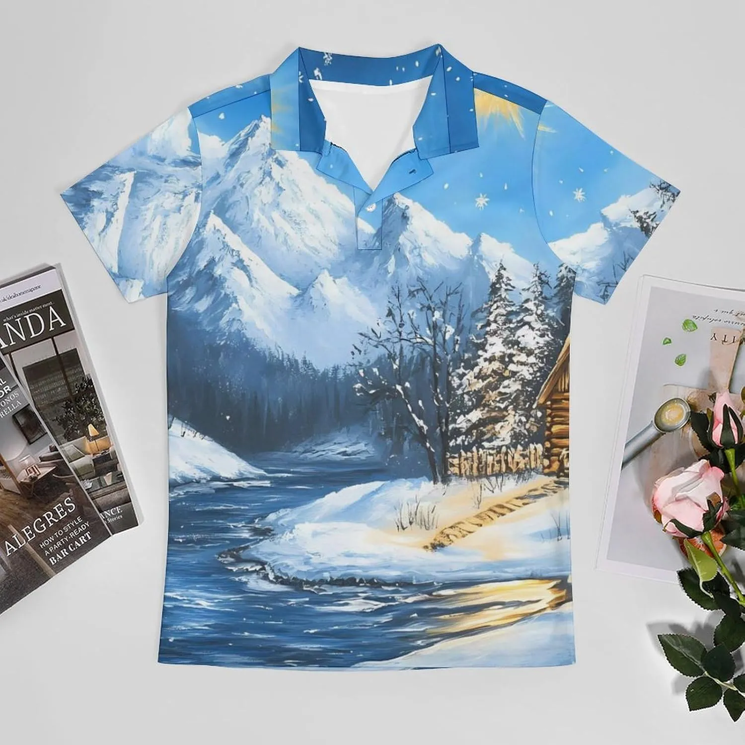 Sunny Cabin Under The Snow Classic Polo Shirts for Men Quick Dry Short Sleeve Fit Golf Tees Casual Tops
