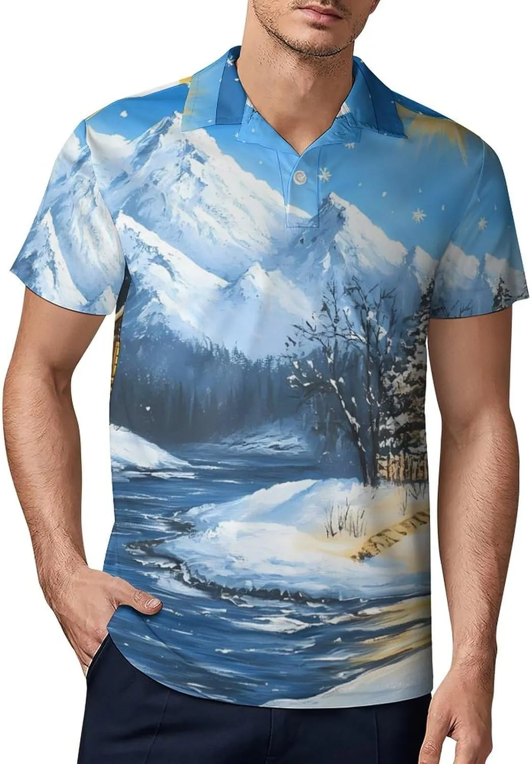 Sunny Cabin Under The Snow Classic Polo Shirts for Men Quick Dry Short Sleeve Fit Golf Tees Casual Tops